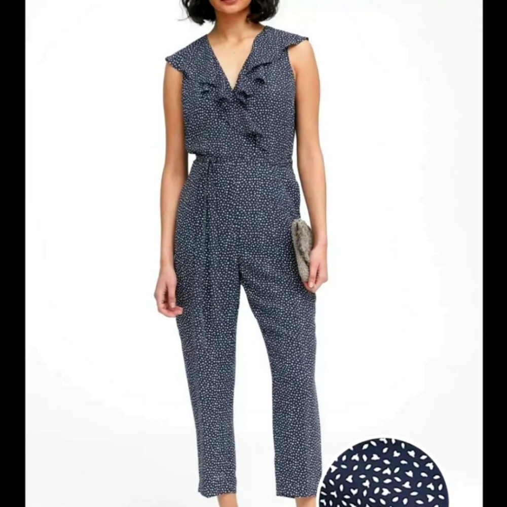 Banana Republic Navy Jumpsuit with Ruffle V-Neck